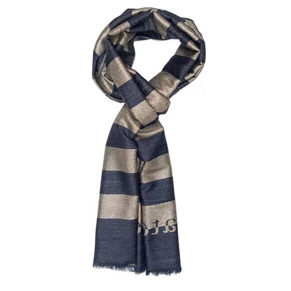 kate spade new york Women's Scarf Logo Awning Stripe Yarn Dye NWT Wool Silk Blue - Picture 6 of 16